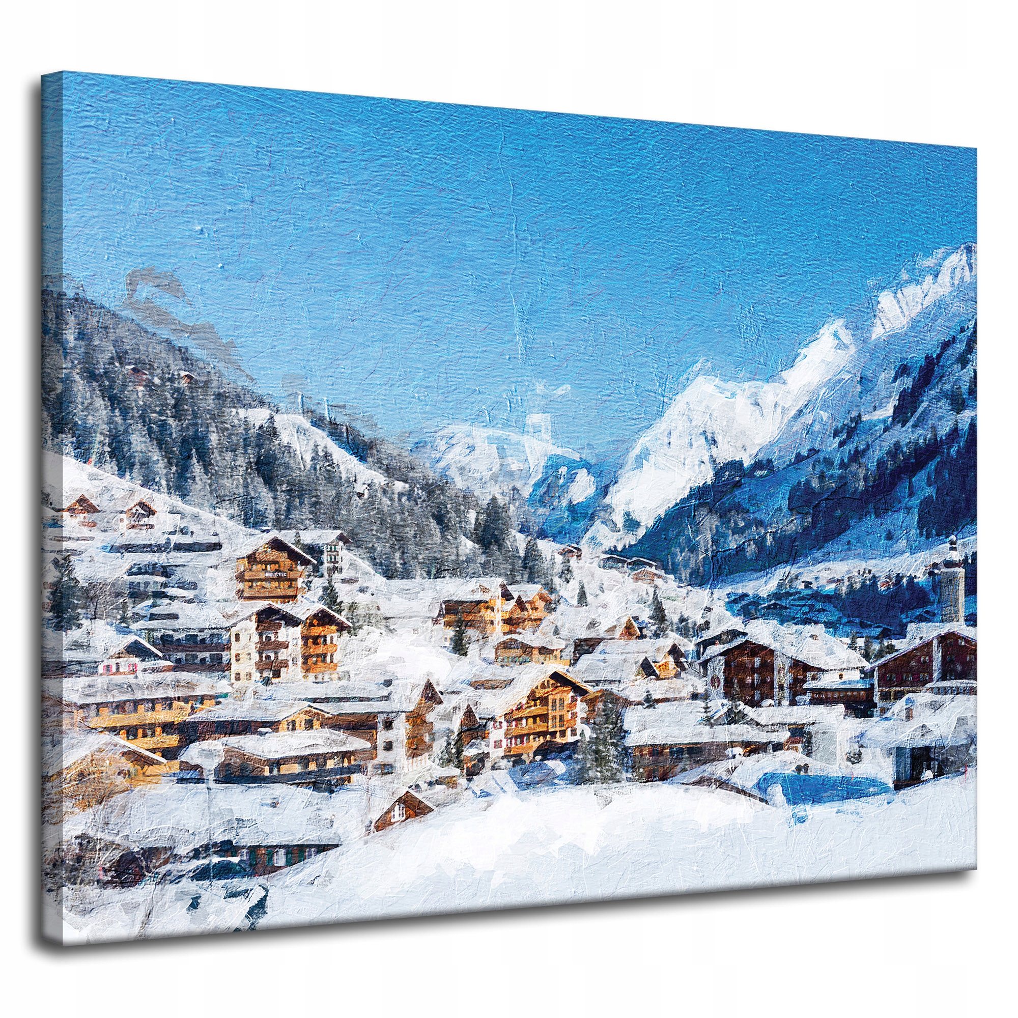 Obraz na plátně Sněhová vesnice uprostřed hor Zima 100x80 cm Ideální jako dárek