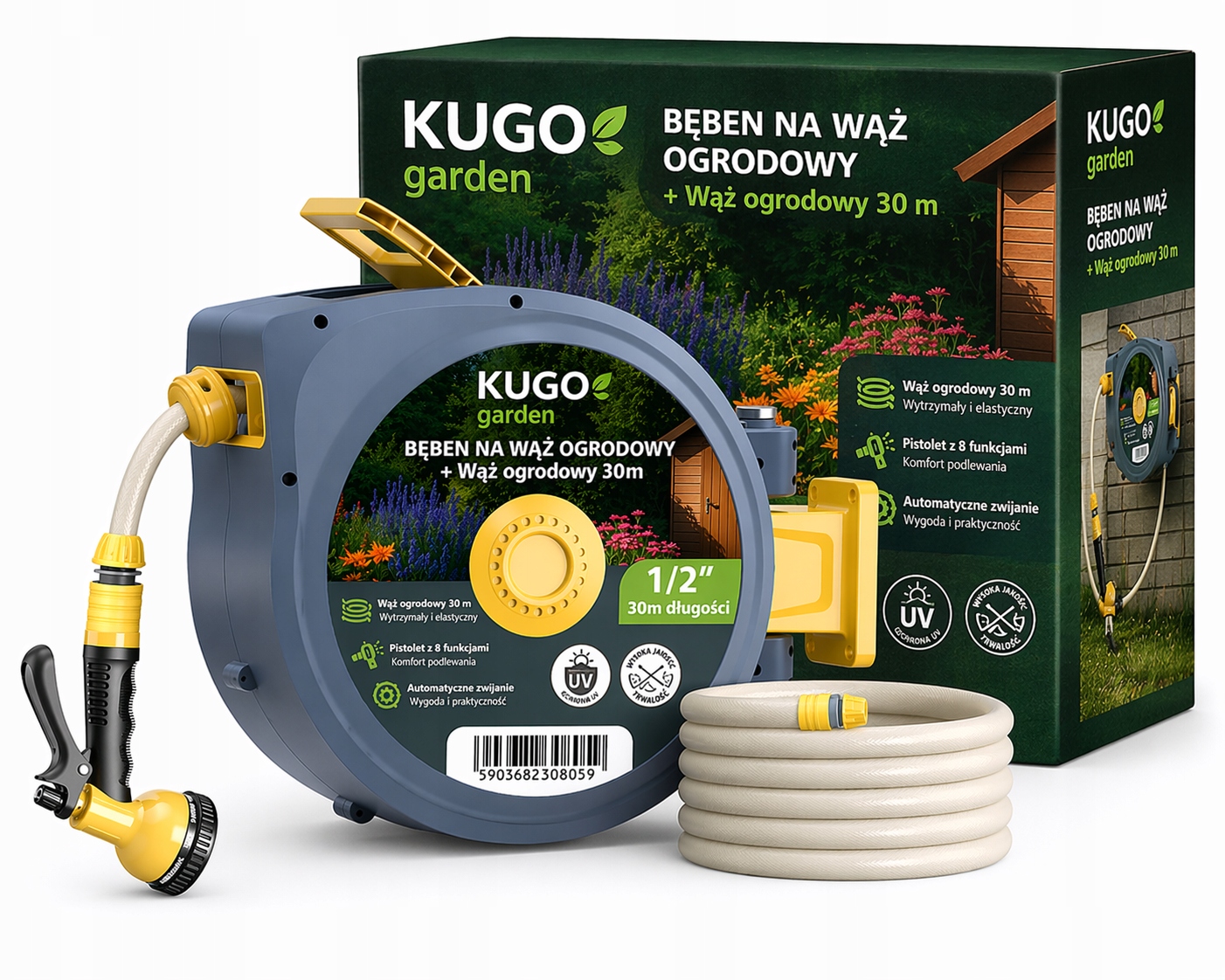 Hadice Navíjecí Na Bubnu 30m 2 m 1/2" Automatický Naviják Stříkací Pistole 8F