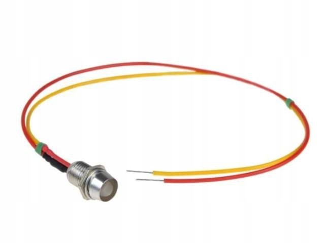 Kontrolka LED 5mm 12V biała z przewodem - metal