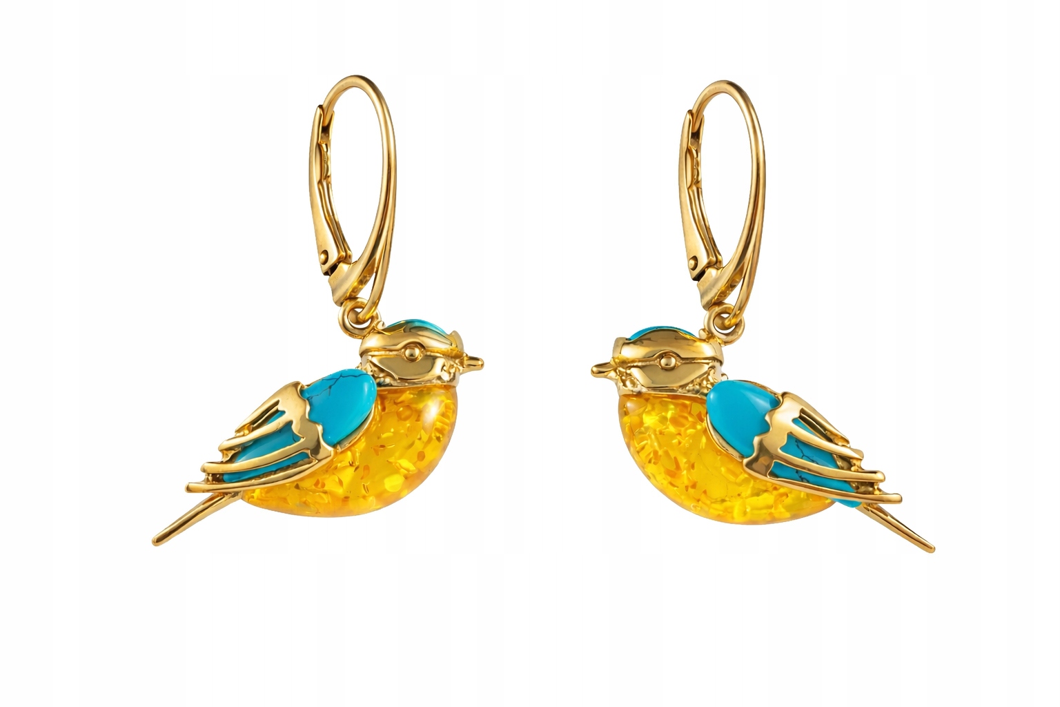 Zlaté Náušnice Sikorky S Jantarem A Tyrkysem Stříbro Pozlacené