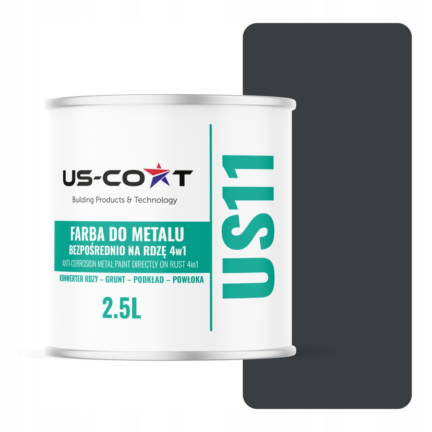 Farba Na Rdzę Do Metalu Stali Blachy Ocynk 4w1 Antracyt RAL7016 Mat 2,5L