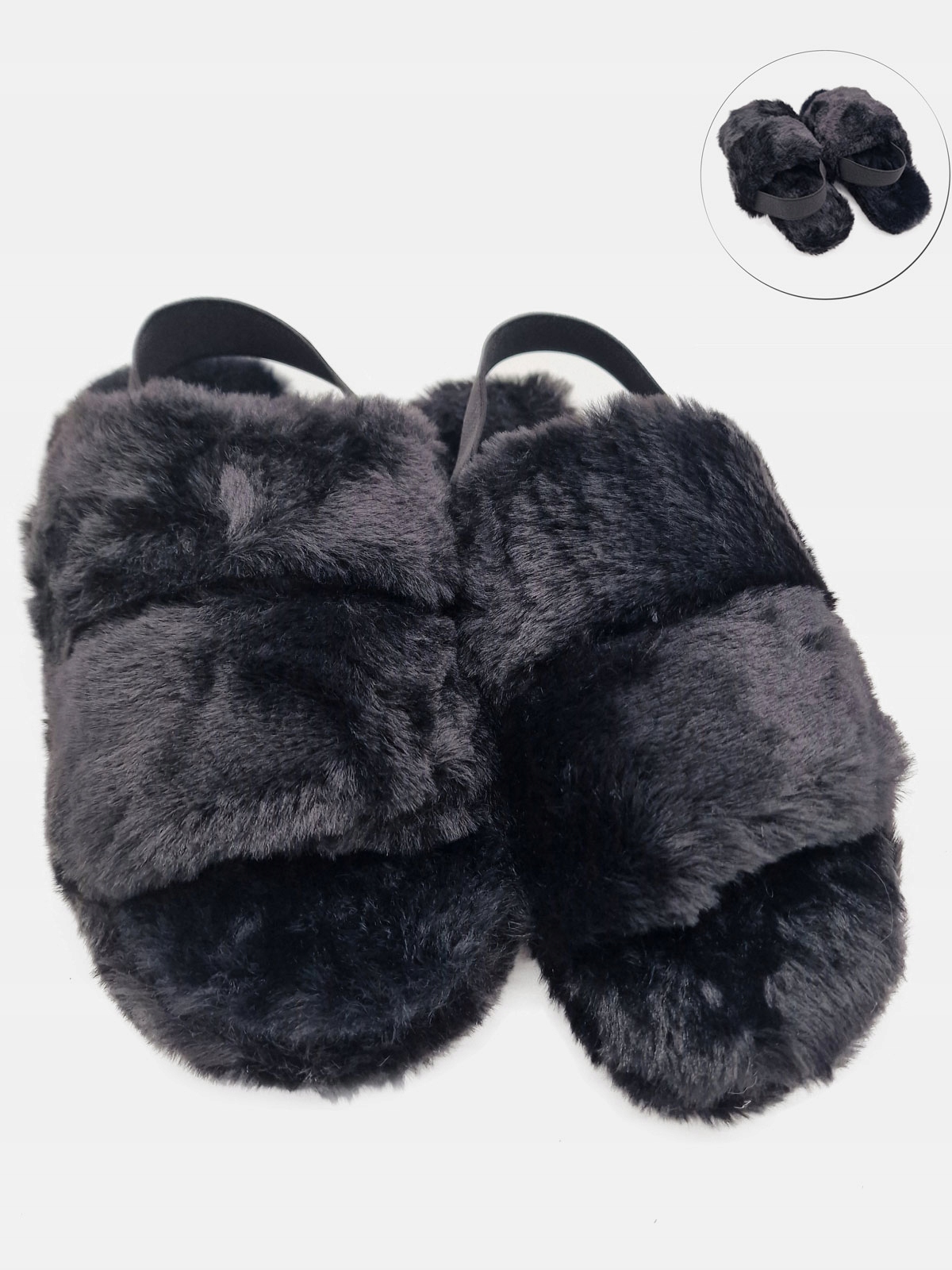 

Kapcie Damskie Futrzane Puszyste Klapki czarny 38