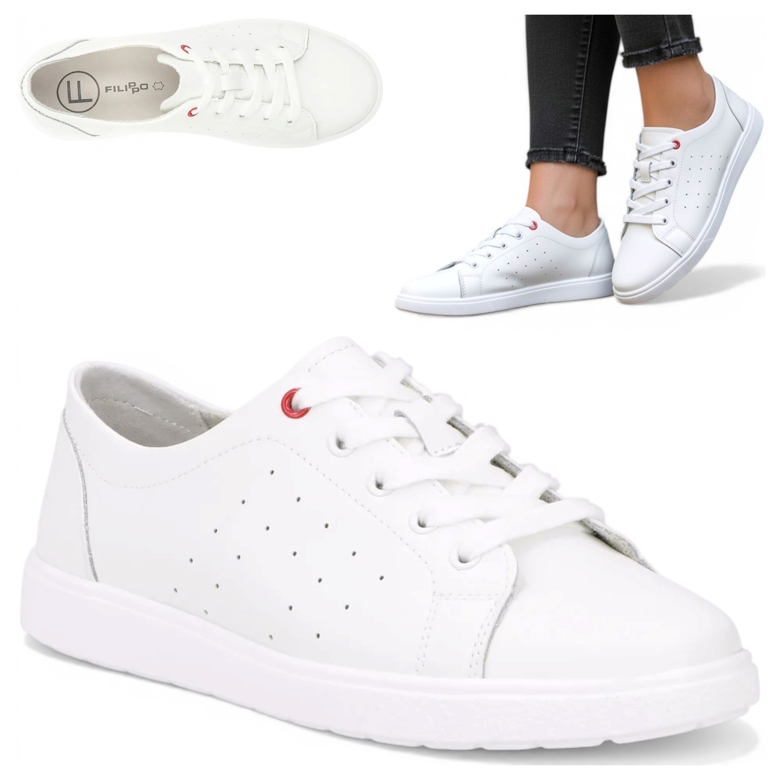 Sneakersy Damskie Skórzane 38 Filippo Półbuty Sportowe Sznurowane