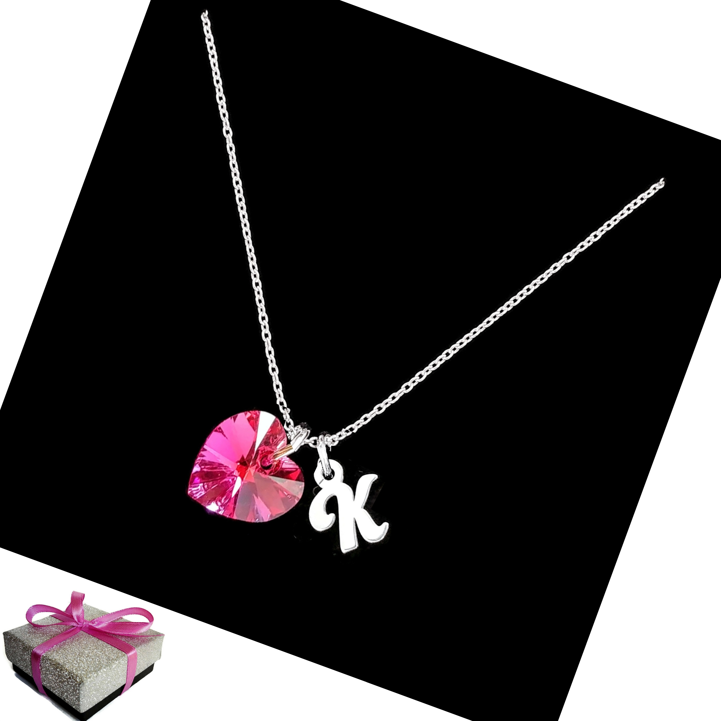 

Naszyjnik Literka K Serce Swarovski Srebro Prezent