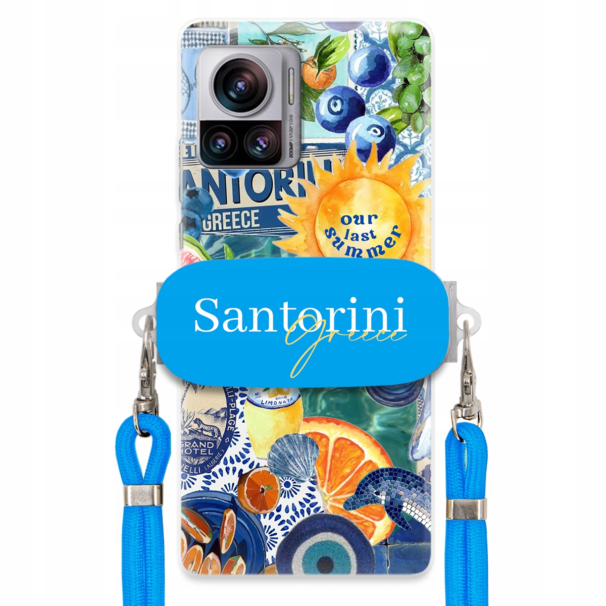 Puzdro pre Motorola Edge 30 Ultra Modré Crossbody vodítko držiak Santorini