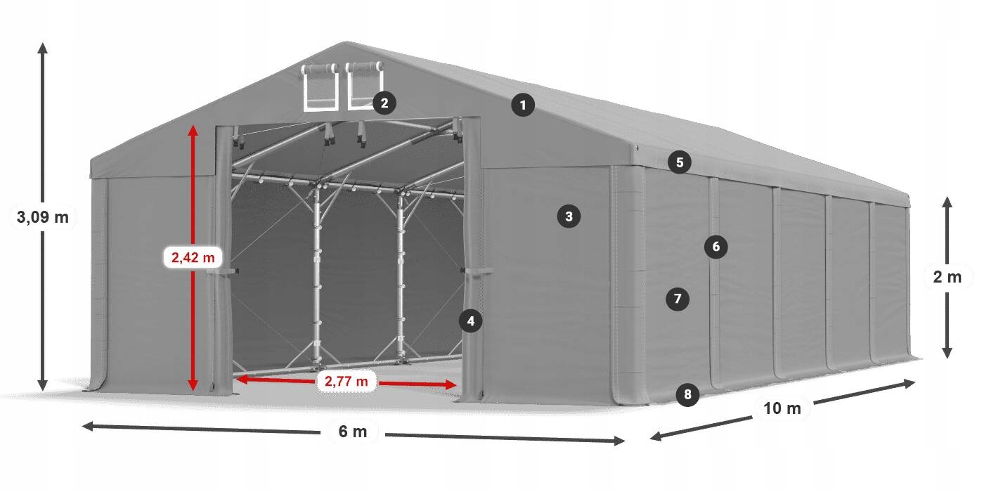 Namiot Magazynowy 6x10m Hala Magazynowa DAS 560 P Wysokość 3.09 m