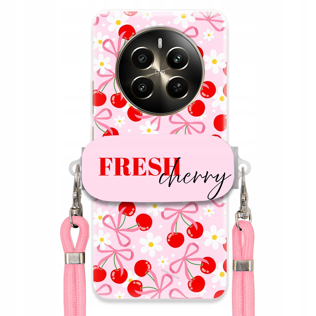 Puzdro pre Realme 12 Plus 5G Case Držiak šnúrok Ružový Fresh Cherry Kokardy