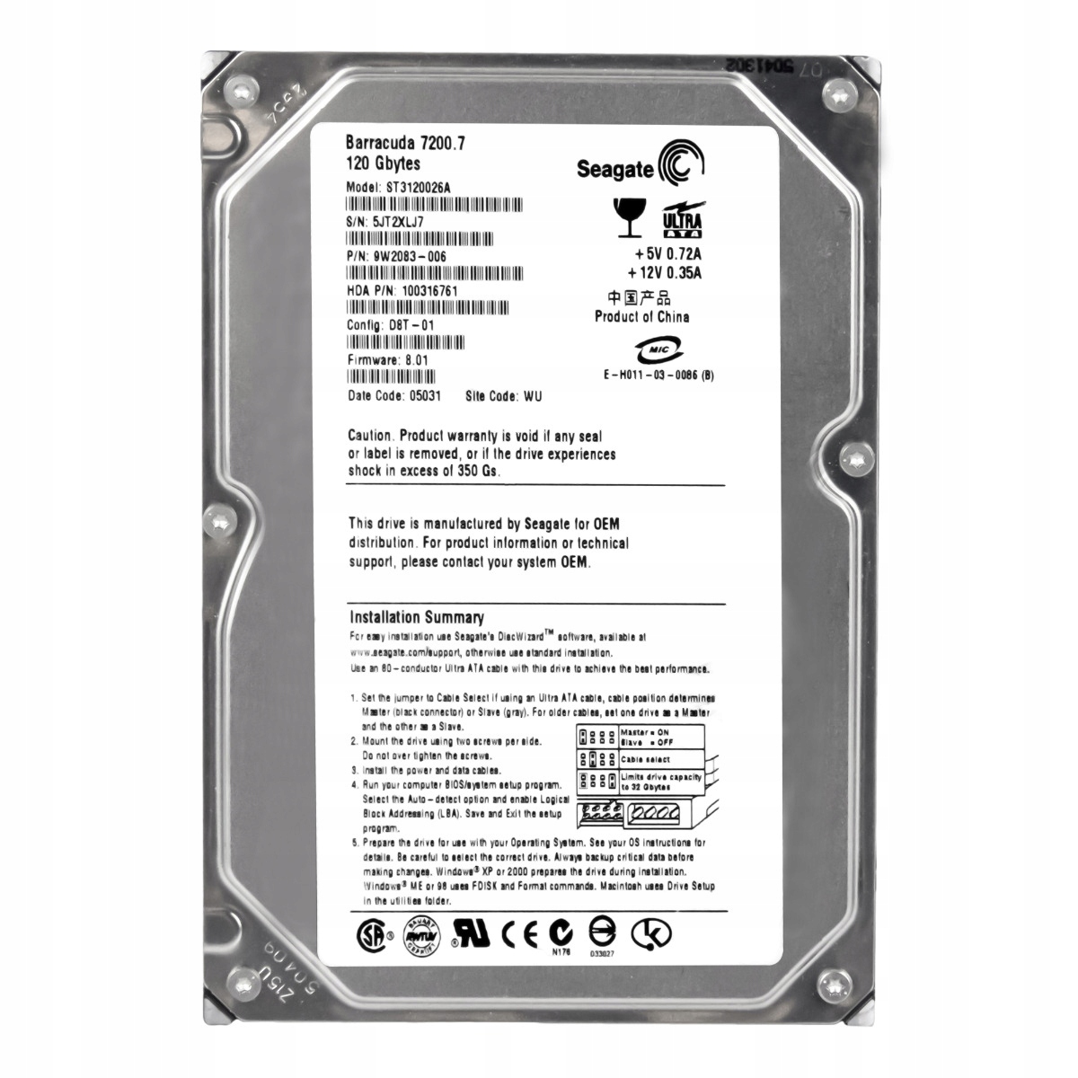 Seagate Barracuda 7200.7 120GB 7.2K 8MB Ata 3.5'' ST3120026A