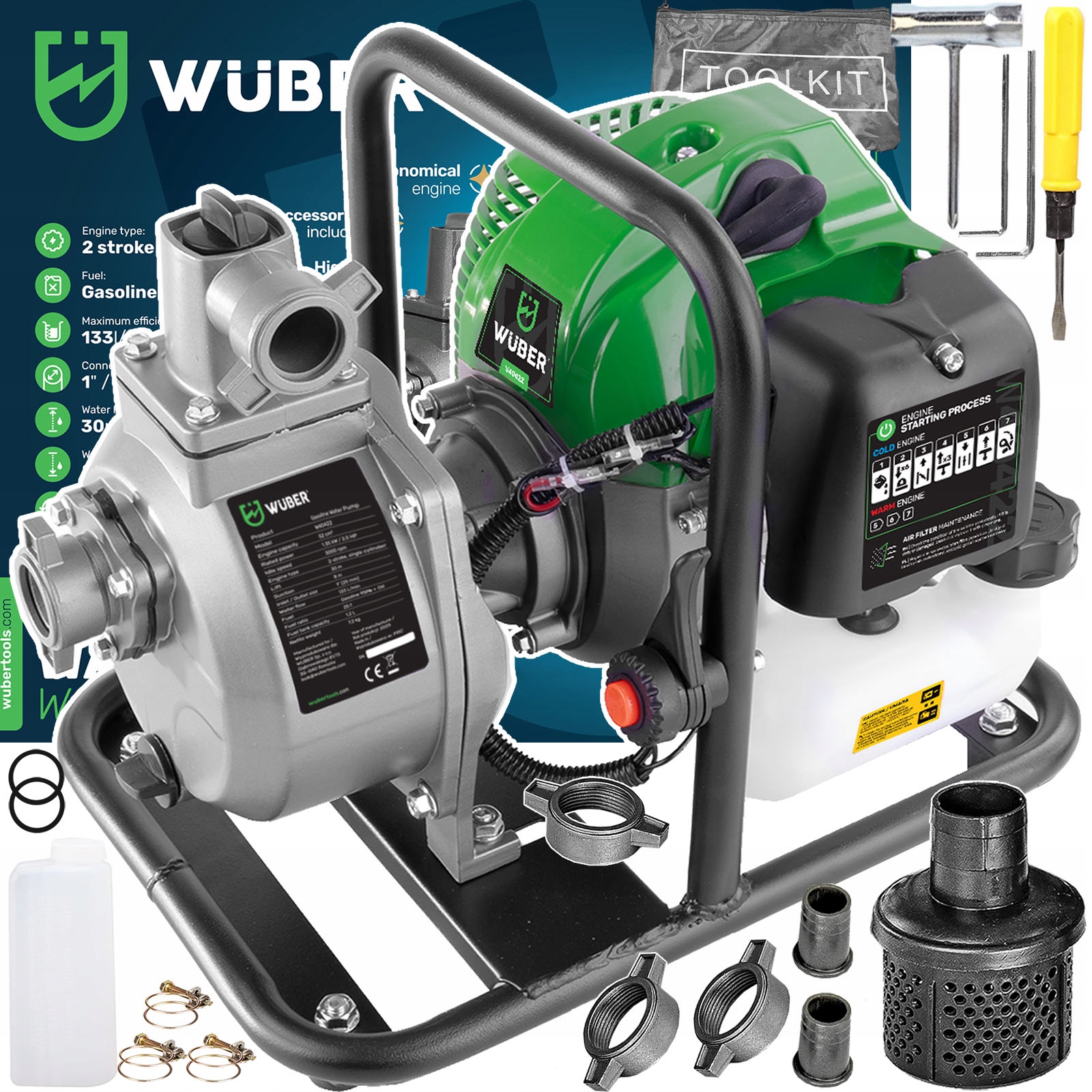 Motopompa Pompa Spalinowa 1" Do Wody Czystej Brudnej 2 Km Solidna Wuber