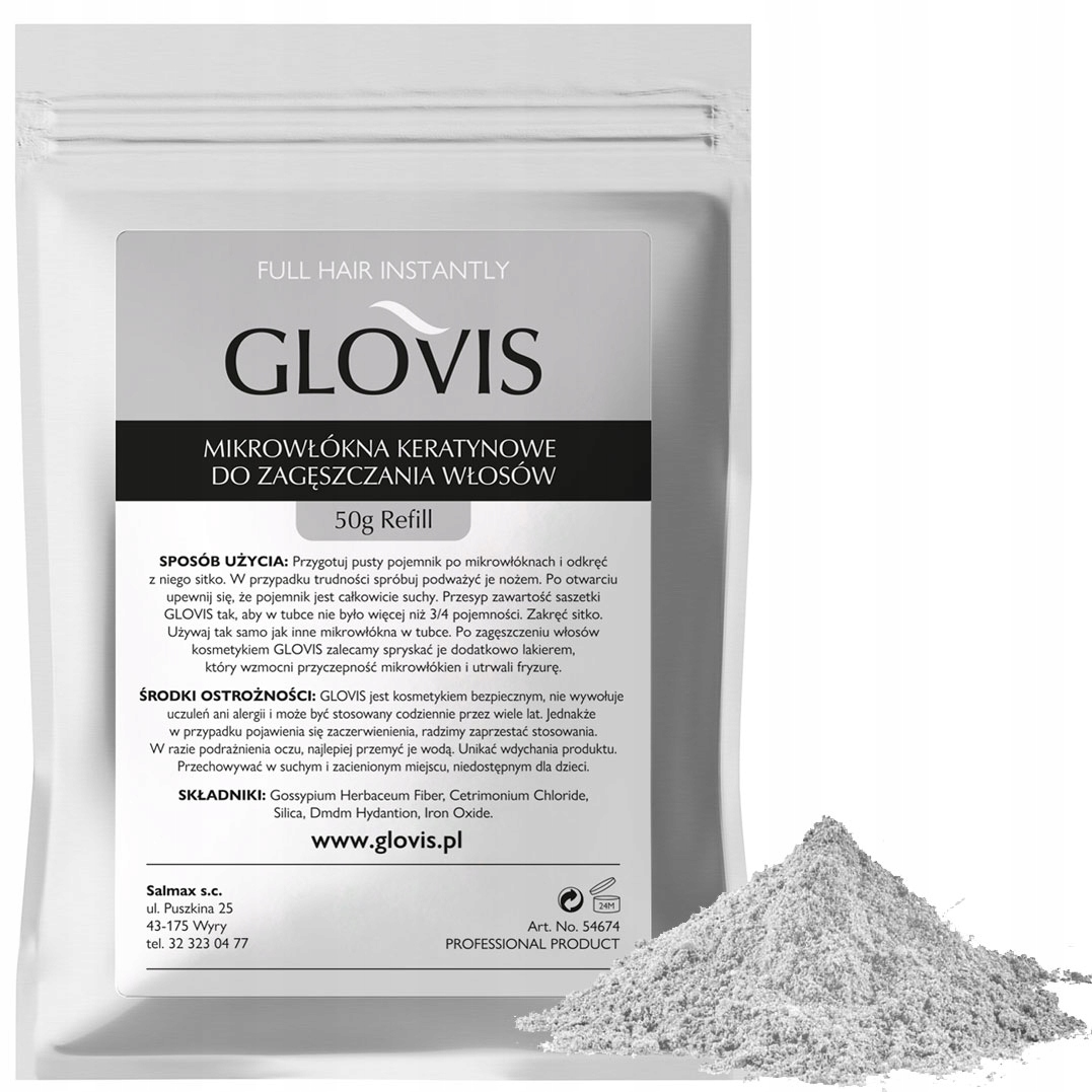 Vlákna Eko Sáček Glovis 50 g Šedá Šedá Maskování Řídnutí Vlasů