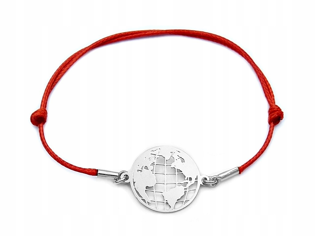 Czerwona srebrna sznurkowa bransoletka kula ziemsk