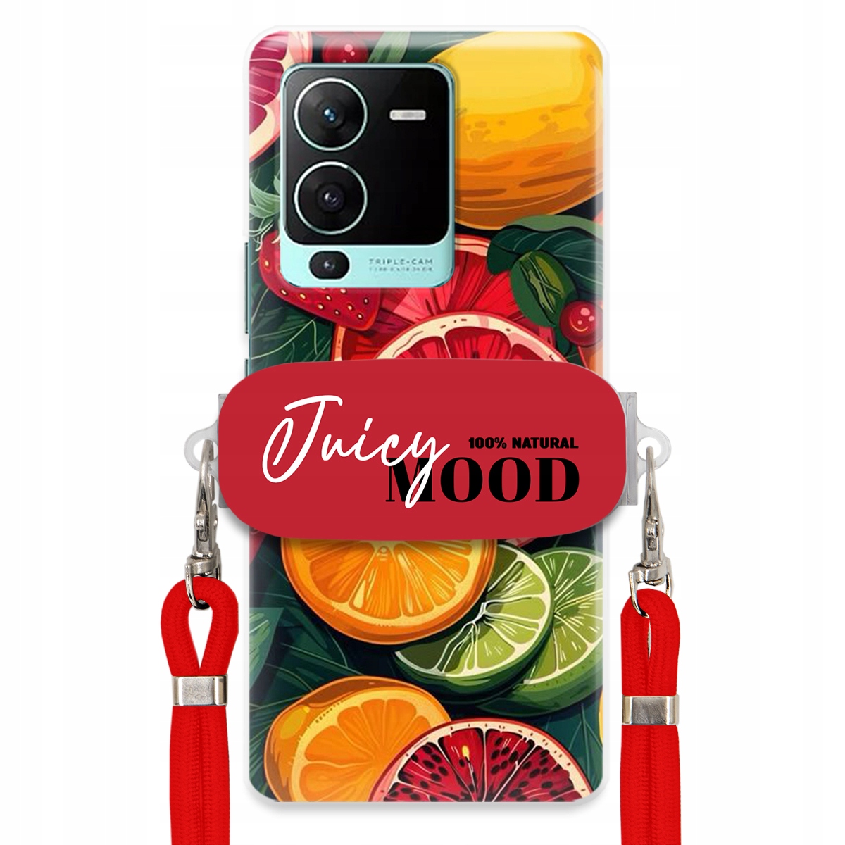 pouzdro na Vivo S15 Pro 5G Červené vodítko Crossbody+ Držák Juice Mood Ovoce