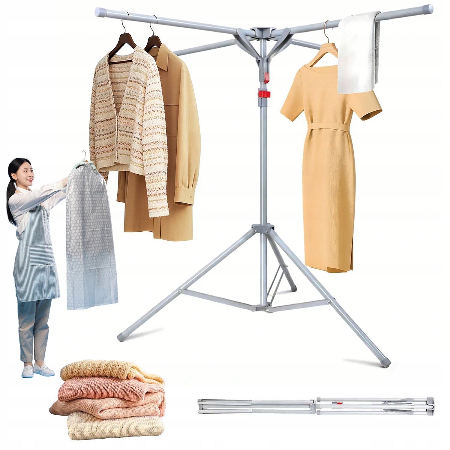 Levně Stojan Na Prádlo Šedý, Čtyři Ramena, Skládací, Pro Balkon V Koupelně