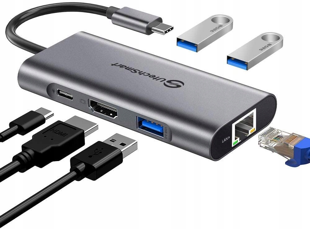 Usb C hub UtechSmart 6v1 Usb C na HDMI/Ethernet1000M, nabíjecí port Pd typu C