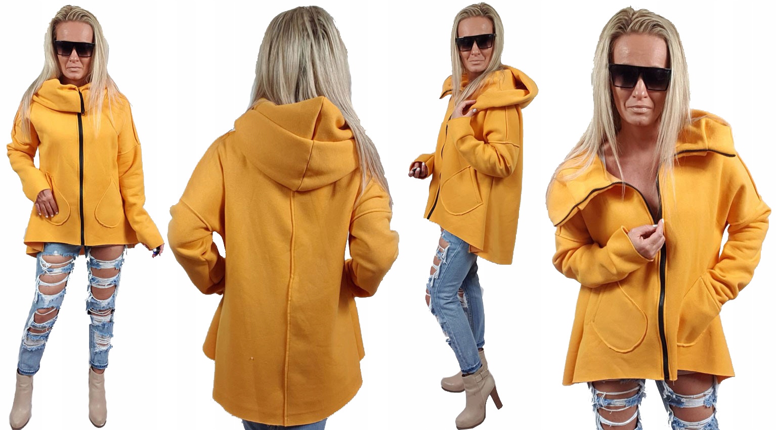 

Asymetryczna Bluza Tunika Kardigan Komin Kaptur Xs