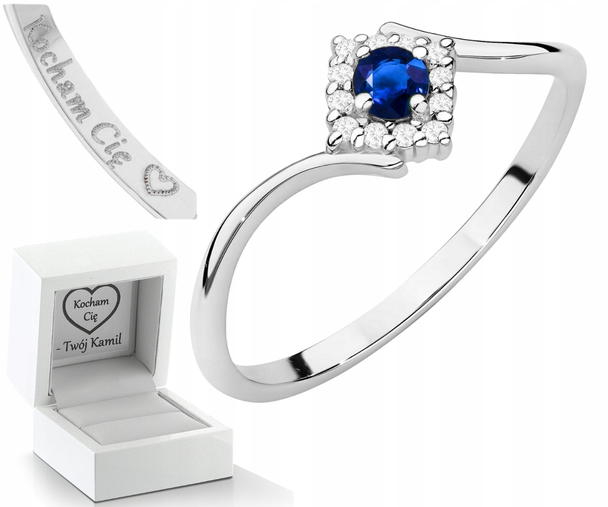 Bílé Zlato Prstýnek Přírodní Kámen Safír Brilianty Diamanty