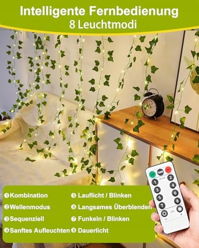 KASZOO Efeu Lampa LED 200 Sztuk Girlanda Sztuczna Na USB I Baterie — miniatura 5
