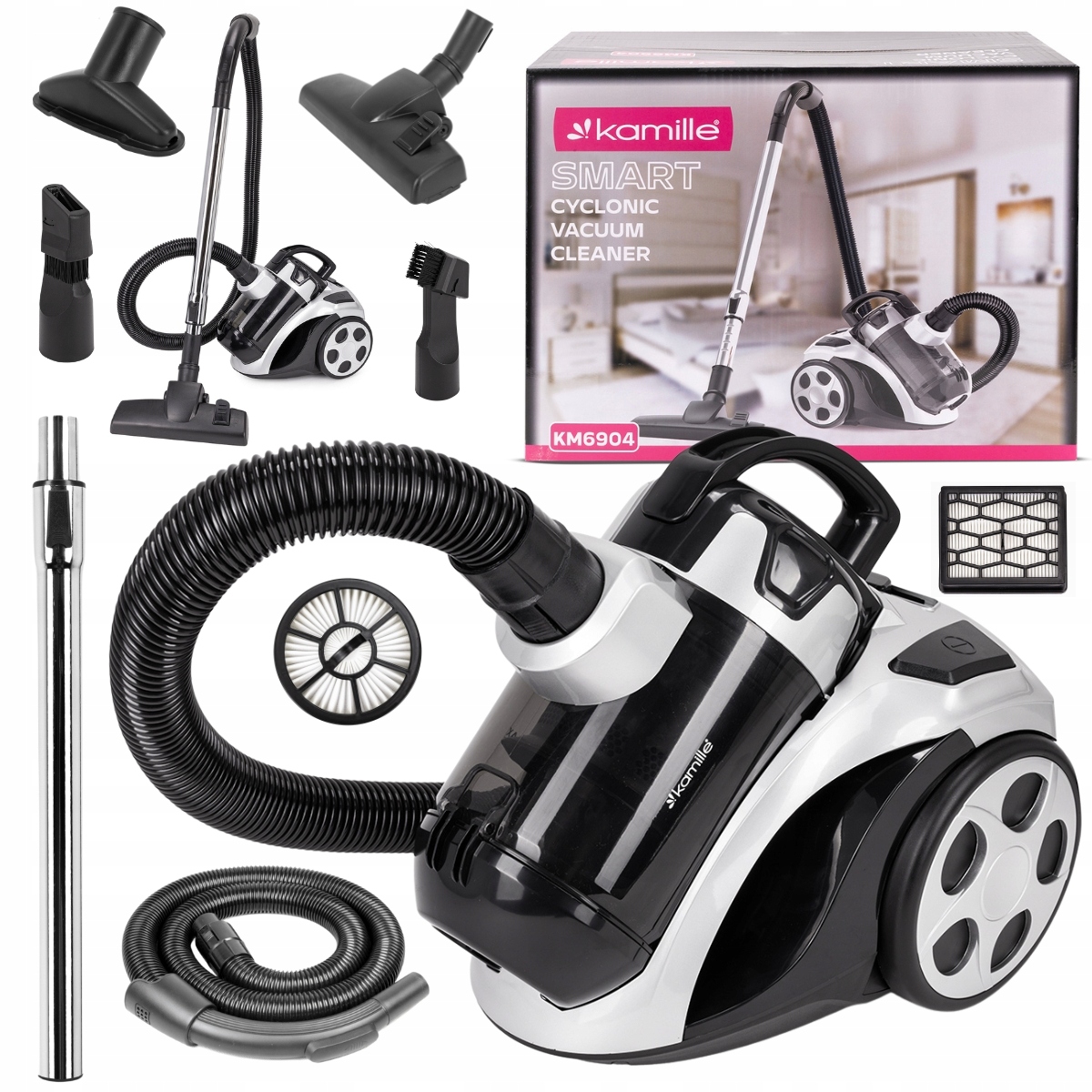 Odkurzacz Bezworkowy Cyklonowy Kamille Mocny 800W Akcesoria Filtr Hepa