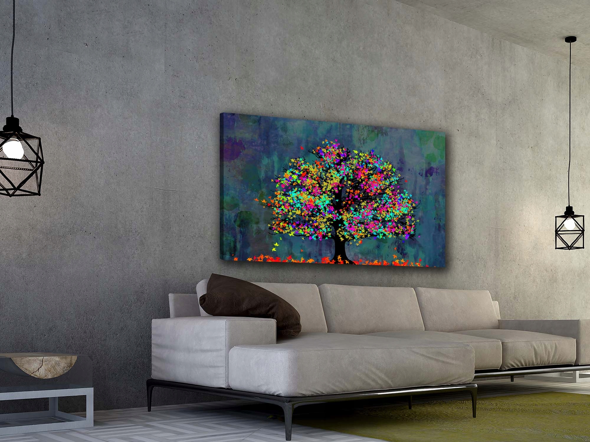 Obraz na płótnie do salonu na ścianę DRZEWO KOLOROWY LIŚCIE NIEBIESKI Marka inna