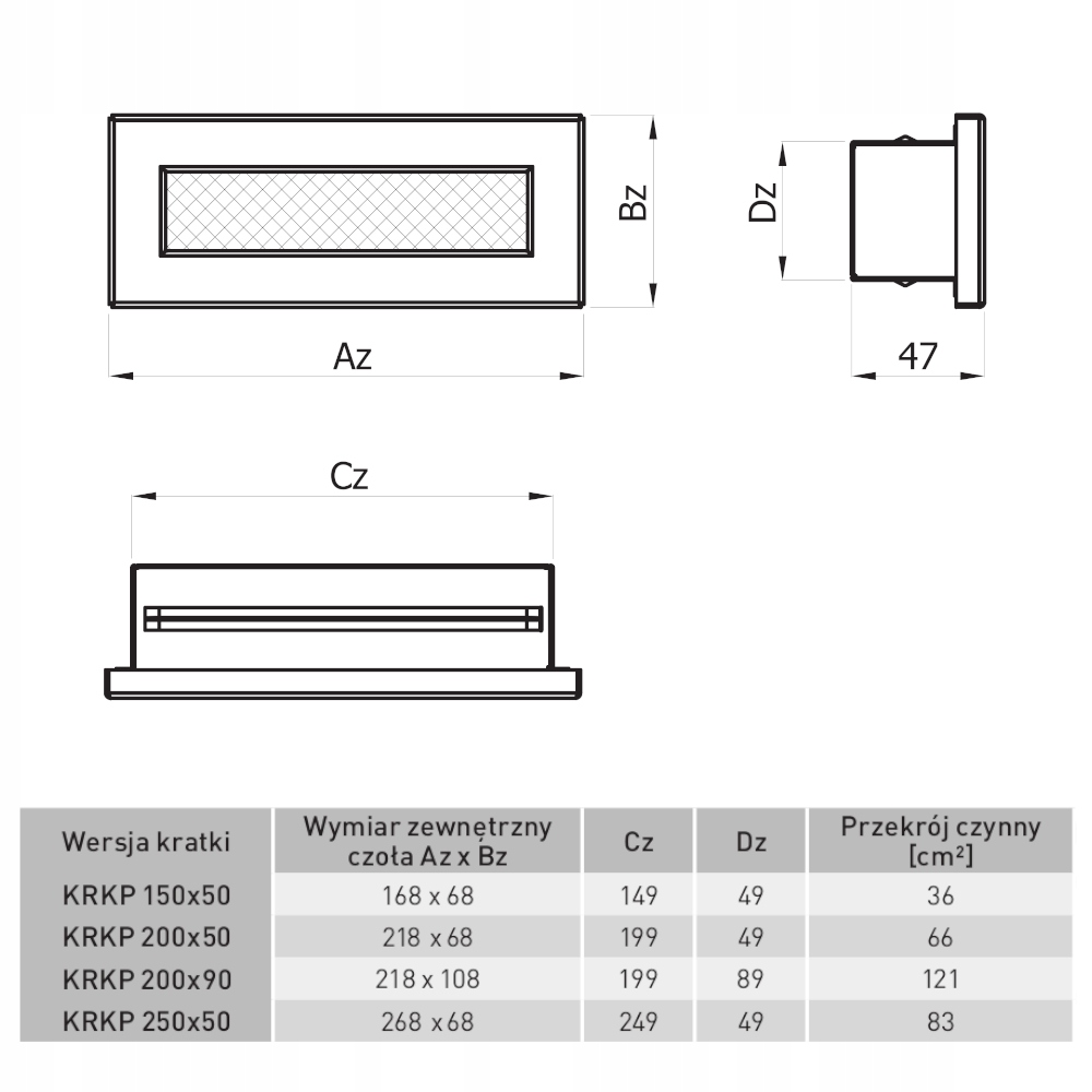 Kratka do kanałów wentylacyjnych 200x90 czarna Typ kratki malowana