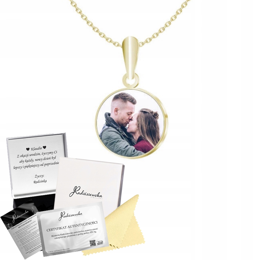 Zlatý náhrdelník s fotografií 925 Personalizace Řetízek Den Matek