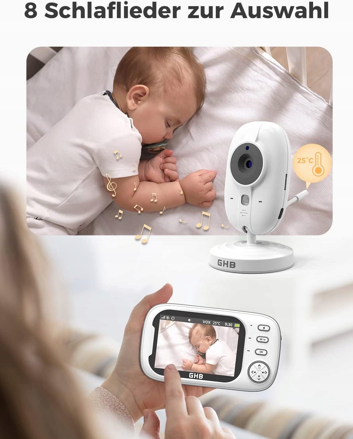 GHB Elektroniczna Niania Kamera 35 Calowy Monitor VOX Tryb Nocny Lullabies — miniatura 8