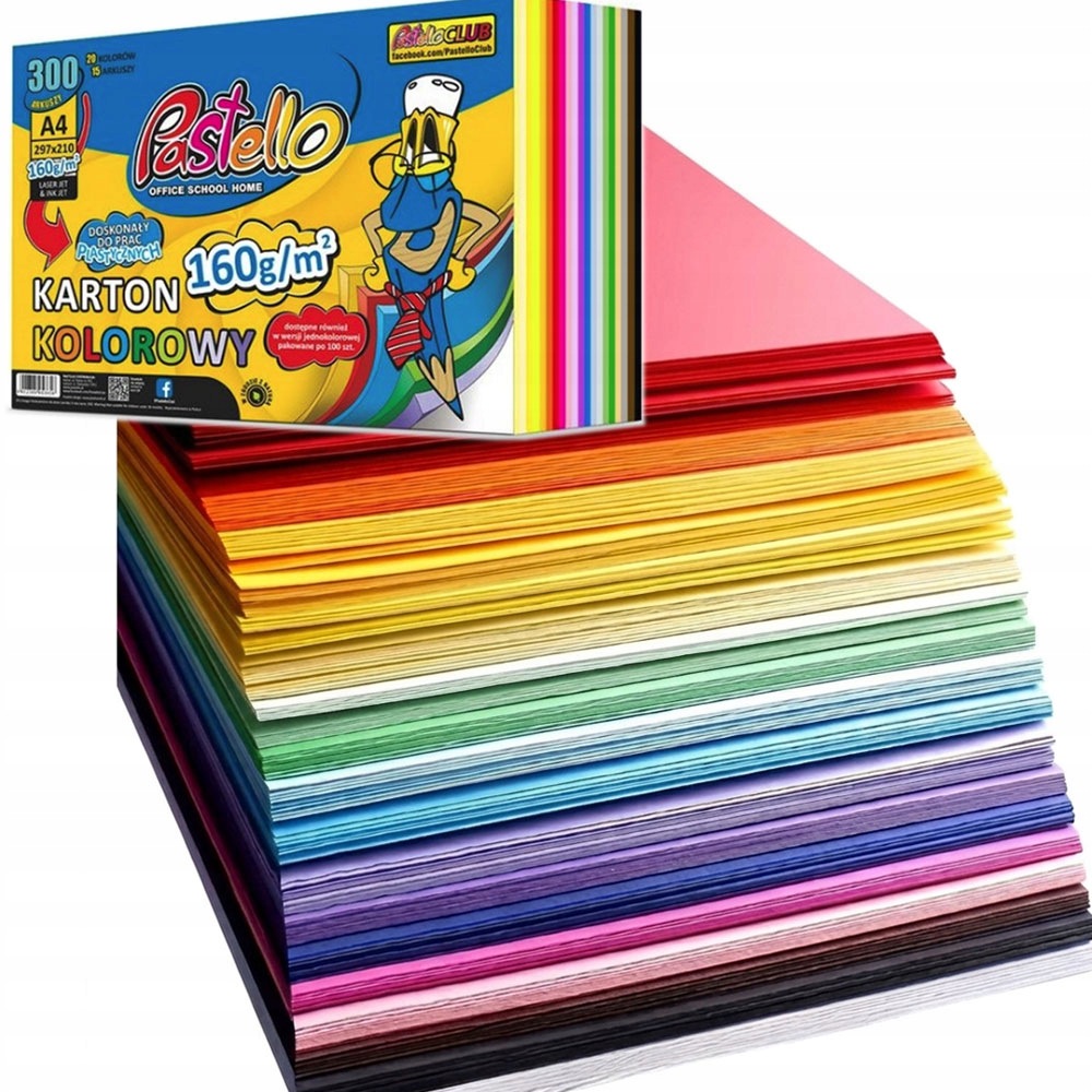 Karton Kolorowy A4 300 Arkuszy 160G MIX Kolor Papier Ksero