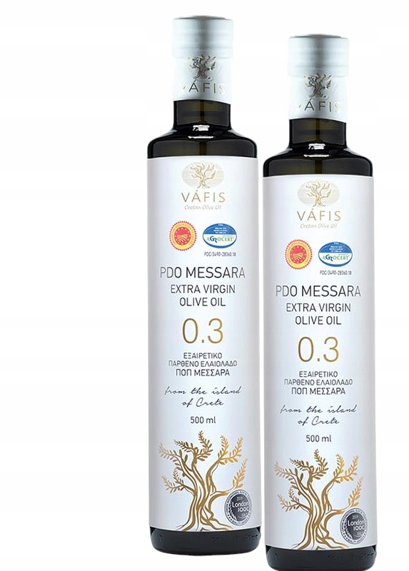 Zestaw Grecka oliwa z oliwek Vafis Pdo 0,3 Extra Virgin Olive Oil 500ML