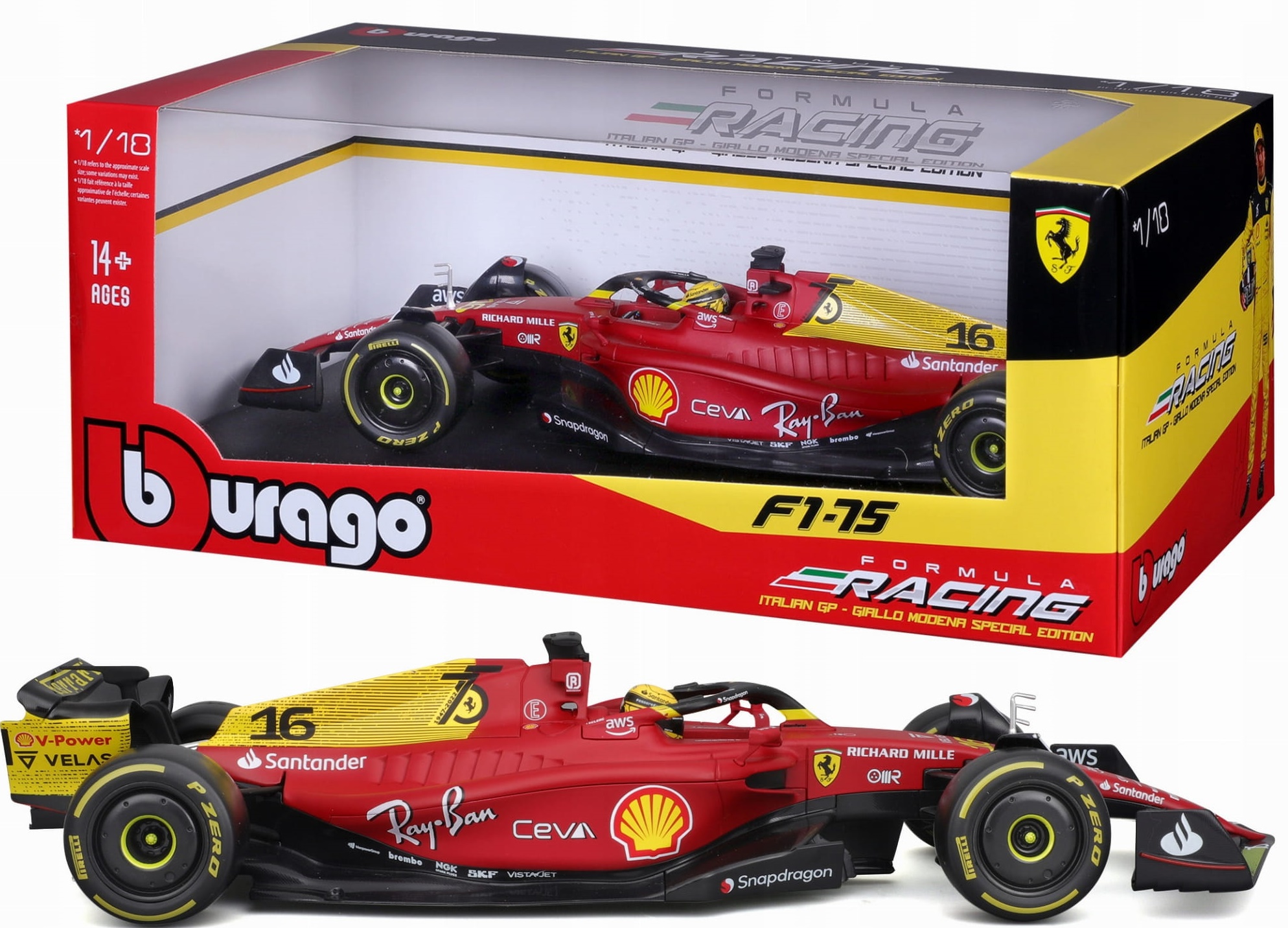 Bolid F1 Ferrari F1-75 Leclerc 2022 Gp Italy dráha Monza BBurago 1:18
