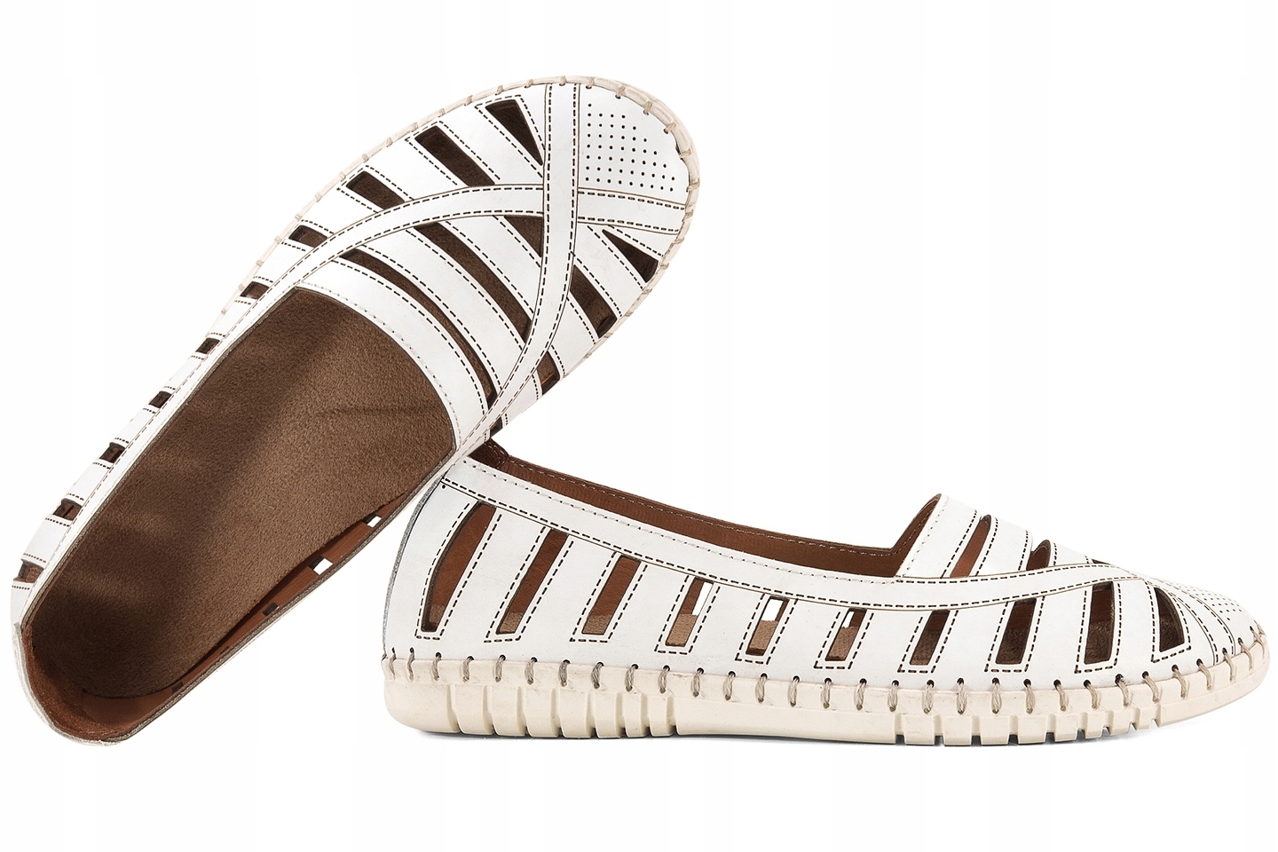 LaAzaria 6371 Baleríny Ažurové Mokasíny Dámské Kožené Polobotky bílé 36