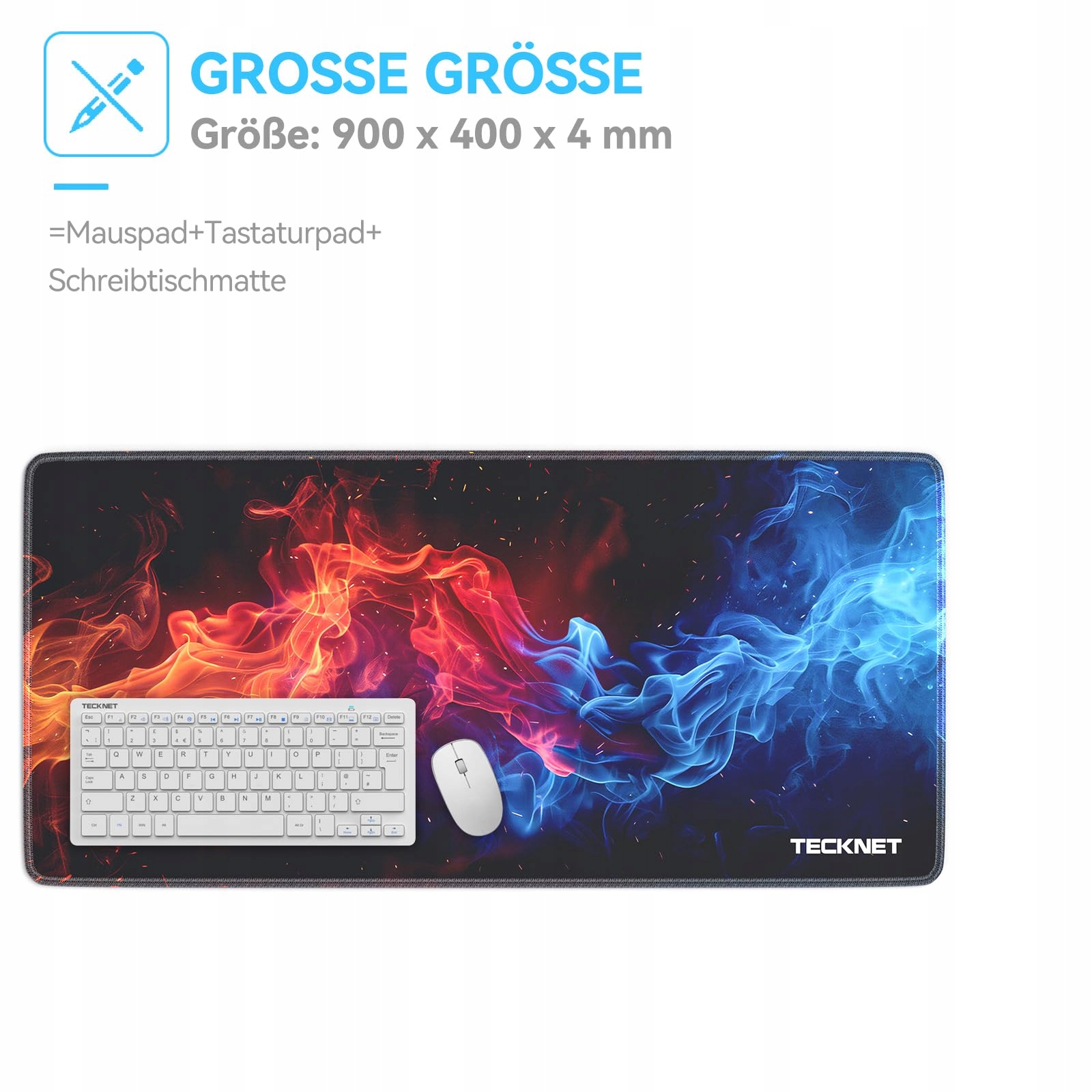 TECKNET Podkładka Gamingowa XXL 900x400 mm Czarna Wodoodporna — miniatura 3