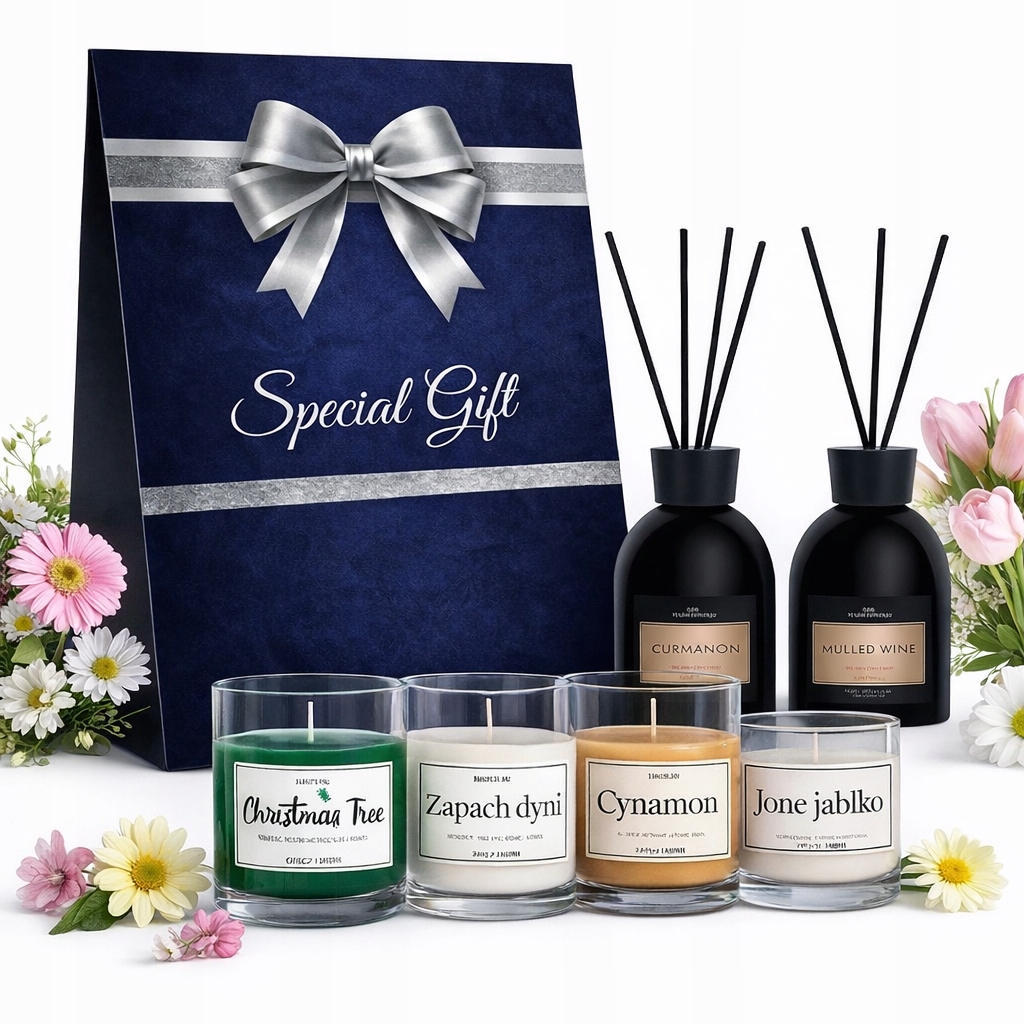 Sada dárkových košů Difuzéry Teplé svíčky Útulné Vůně Skořice