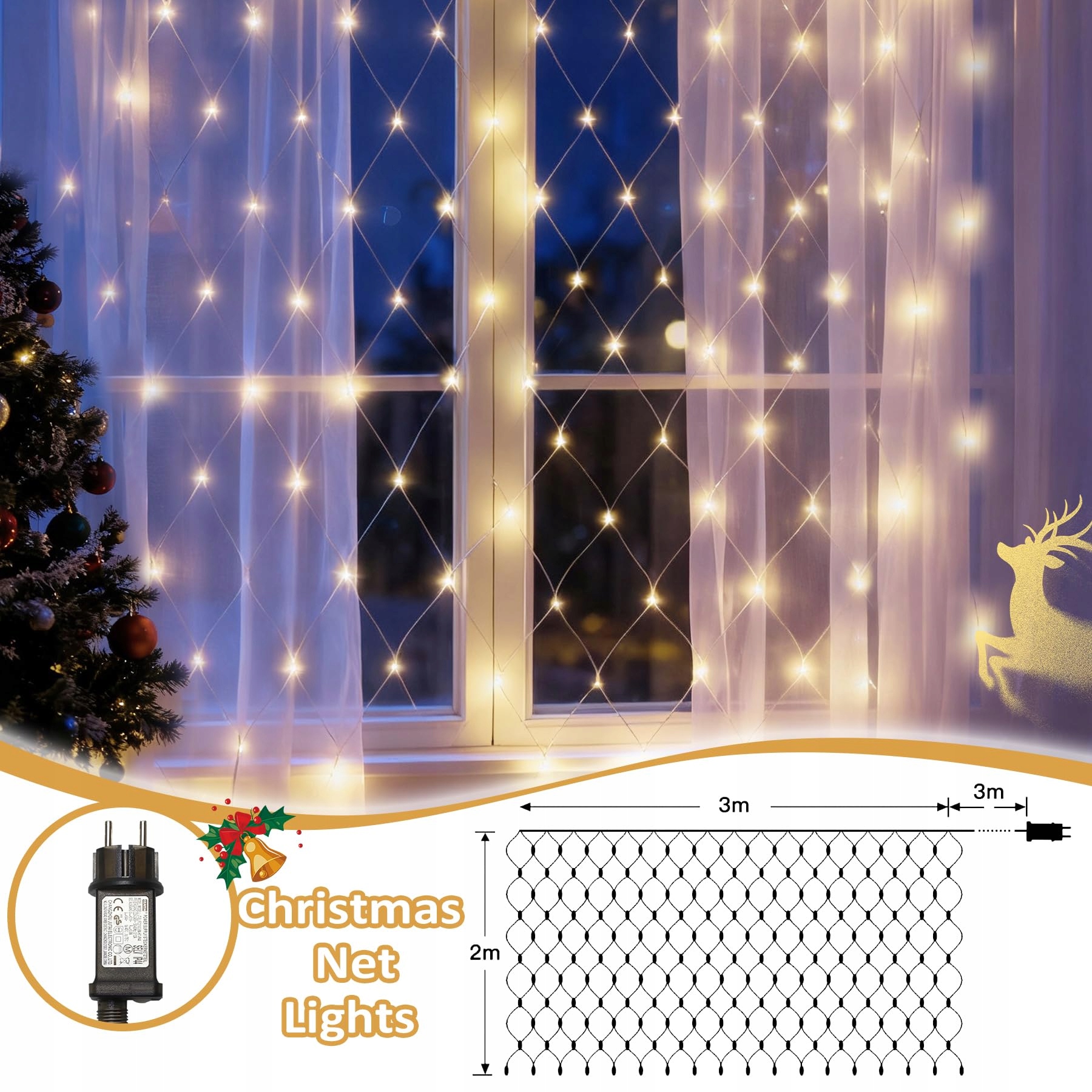 DANKELED 2x3M LED Świąteczne Światła Ciepłe Wodoodporne — miniatura 3