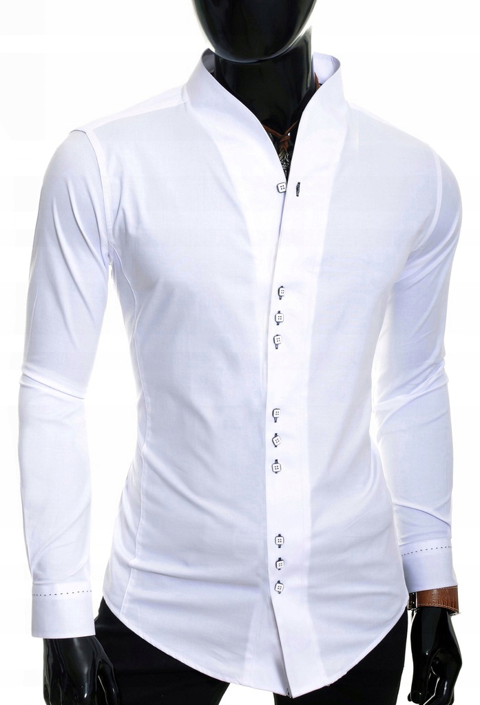 Koszula Męska Stójka Ślub Wesele Elegancka Prezent Model Collar Free