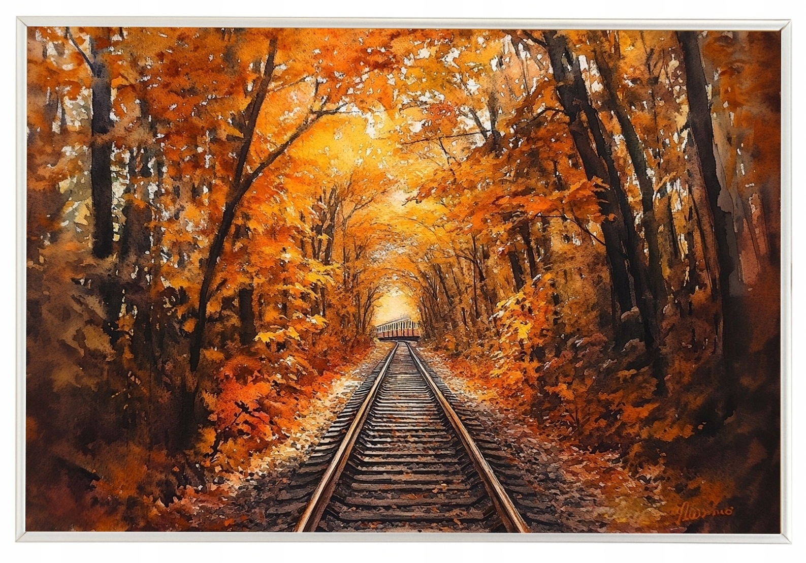 Plakát Rámeček Na Plakát Krajina Les Stromy Železniční Koleje Podzimní Tunel 60x40