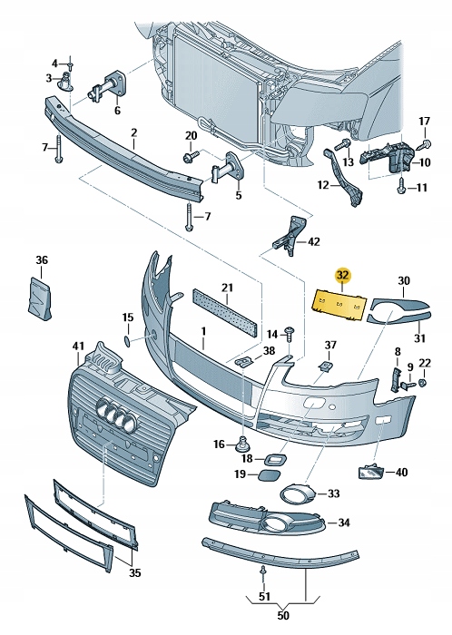 ZAŚLEPKA KRATKI ZDERZAKA PRZÓD LEWA AUDI A4 B7 ORYGINAŁ OD ASO Producent części Audi OE