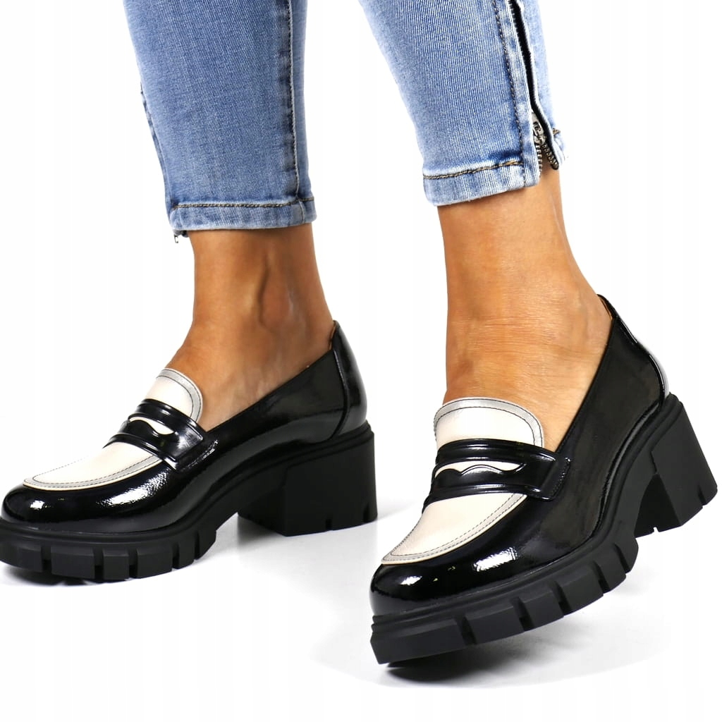 PÓŁBUTY DAMSKIE MOKASYNY PLATFORMA GRUBA PODESZWA LORDSY CZARNE POTOCKI Kolor czarny