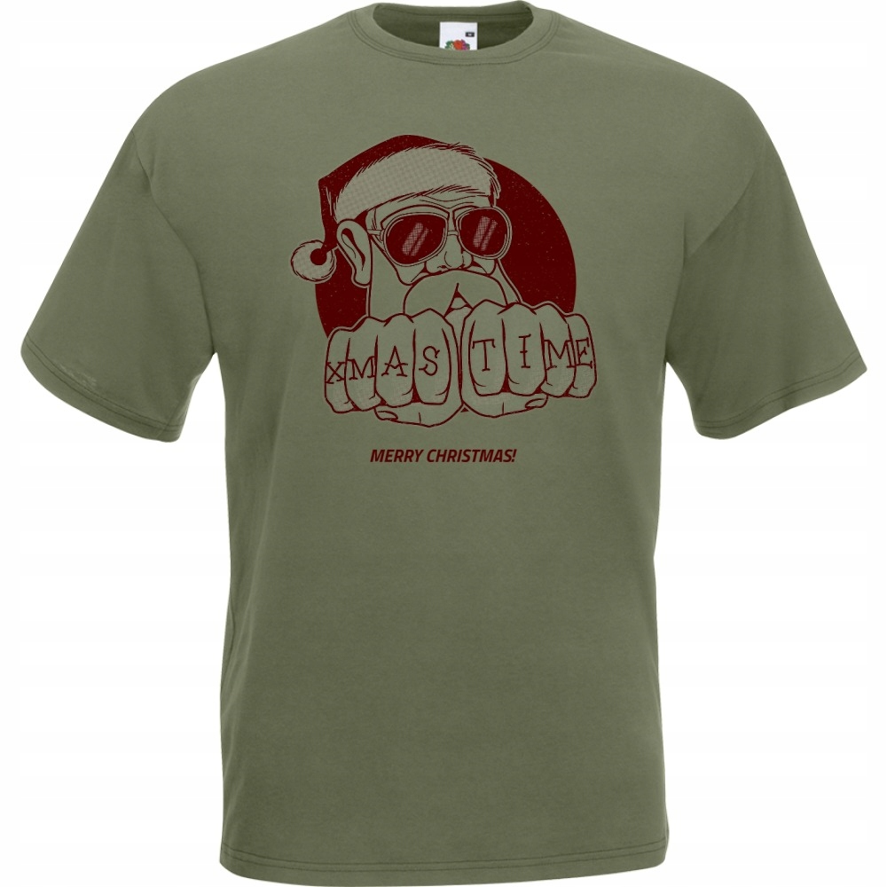 

Koszulka xmas time mikołaj hipster XL oliwkowa