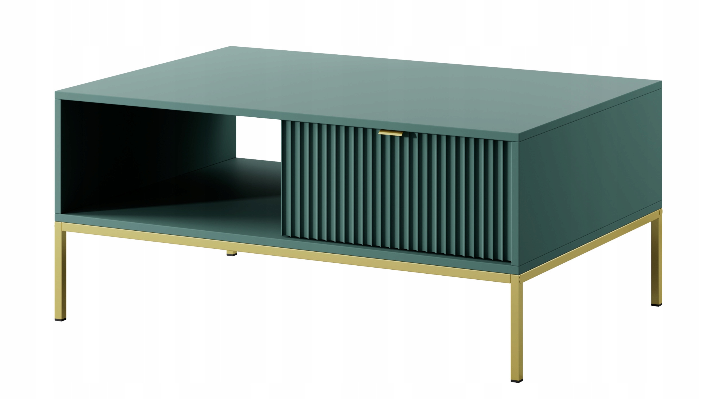 Kávová lavice Vellore 104 x 68 cm zelená s rýhovaným čelem, zlatý rám