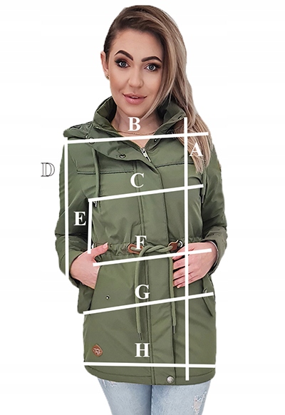 DAMSKA PRZEJŚCIOWA TALIOWANA PARKA KURTKA Z KAPTUREM CAMEL BEŻOWA XXL Długość do połowy uda