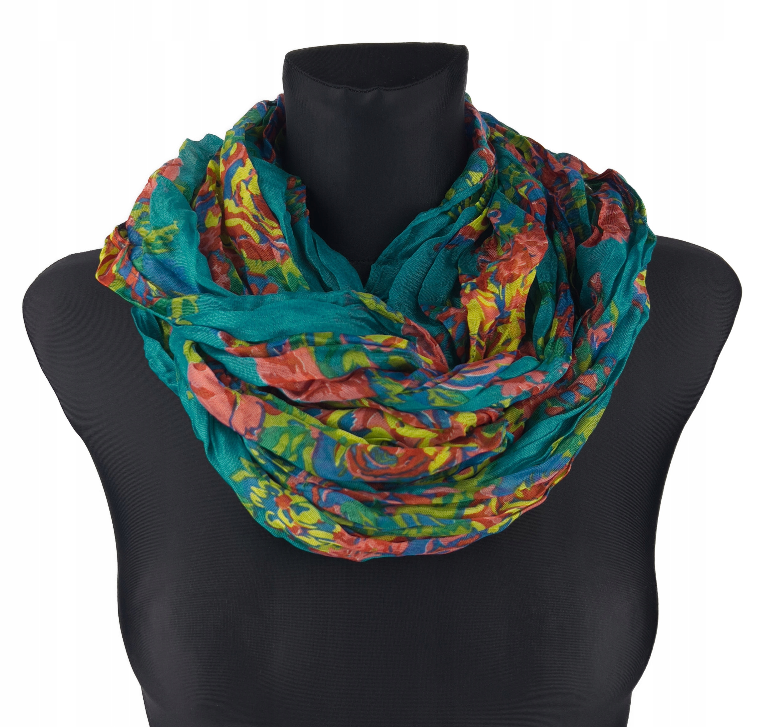 Mały Komin szalik apaszka bukiet kwiatów - turkusowy morski zielony 677