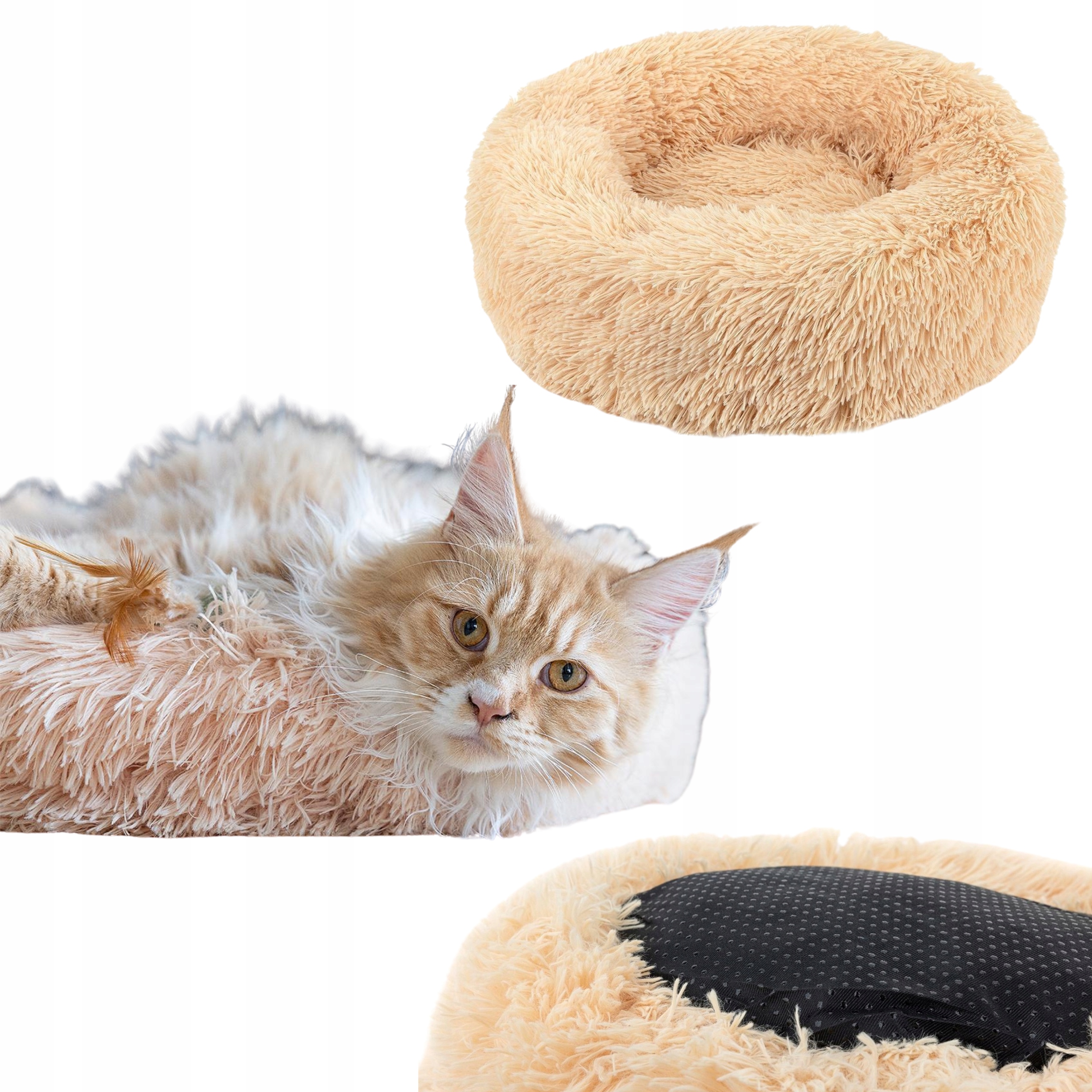 Levně Velký pelíšek Péřový Donut Chlupatý Antistresový Postel Pro Psa Kočky 60CM