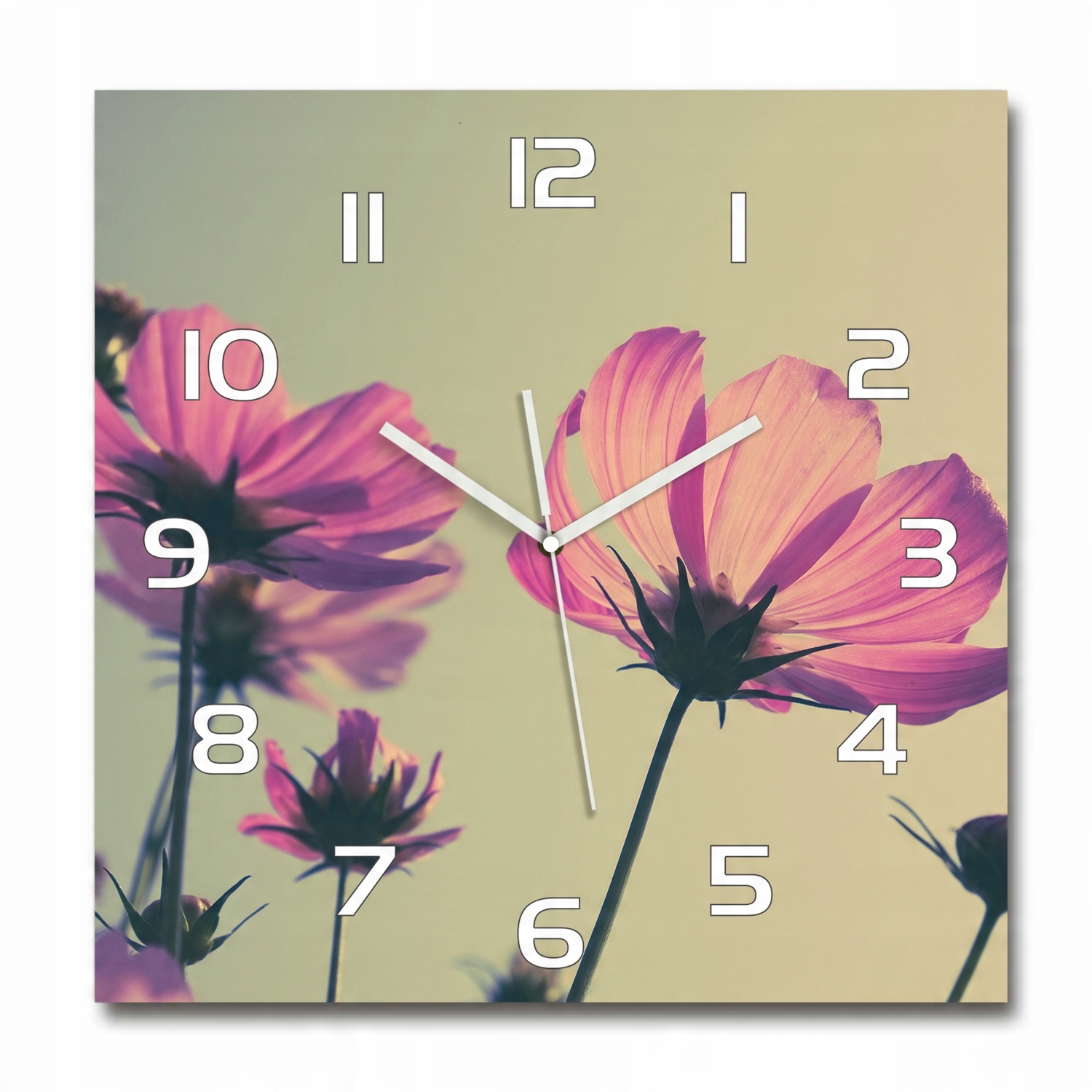 

Duży zegar szklany do salonu Różowe kwiaty 60x60cm