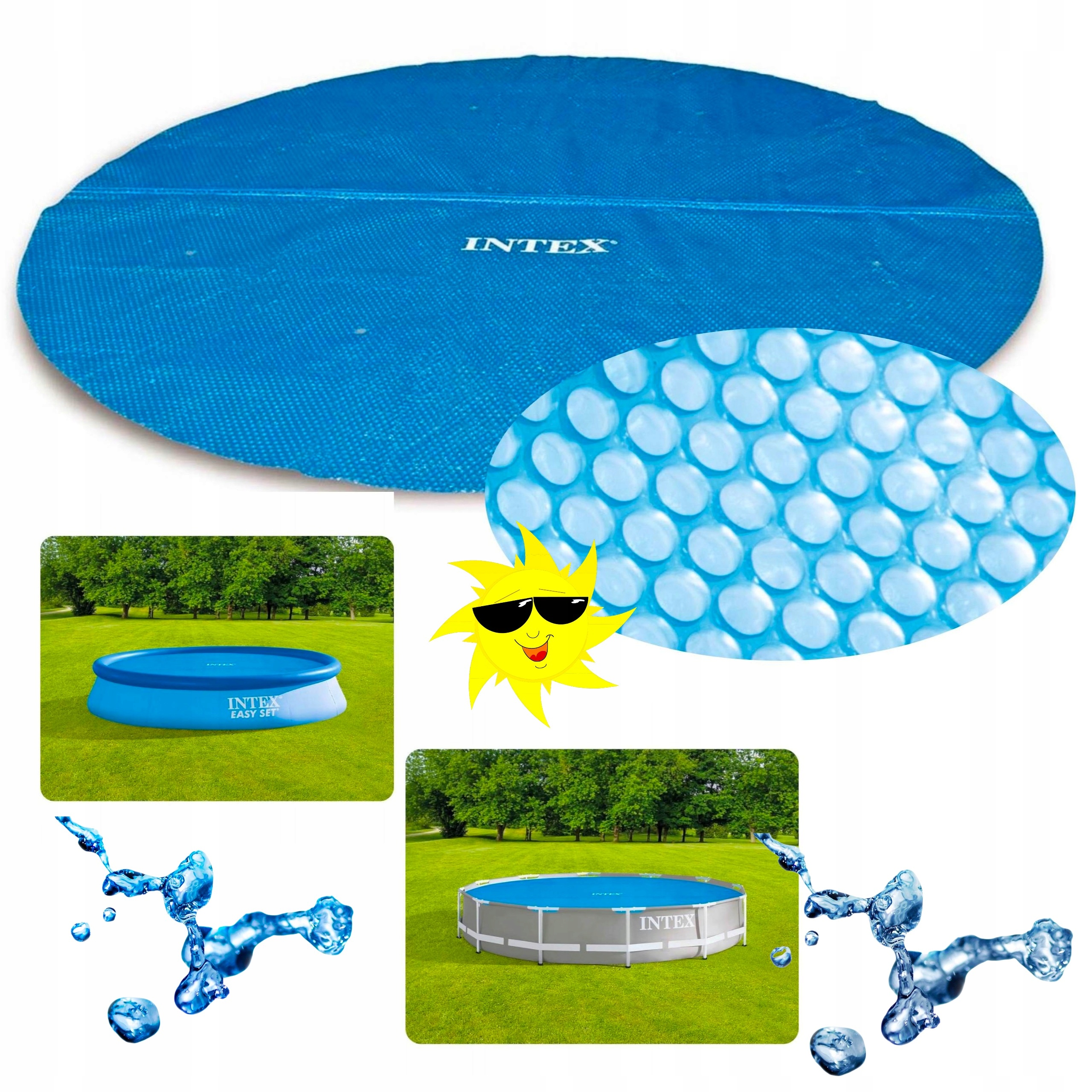 Plandeka solarna do basenu ogrodowego 366cm okrągła folia bąbelkowa