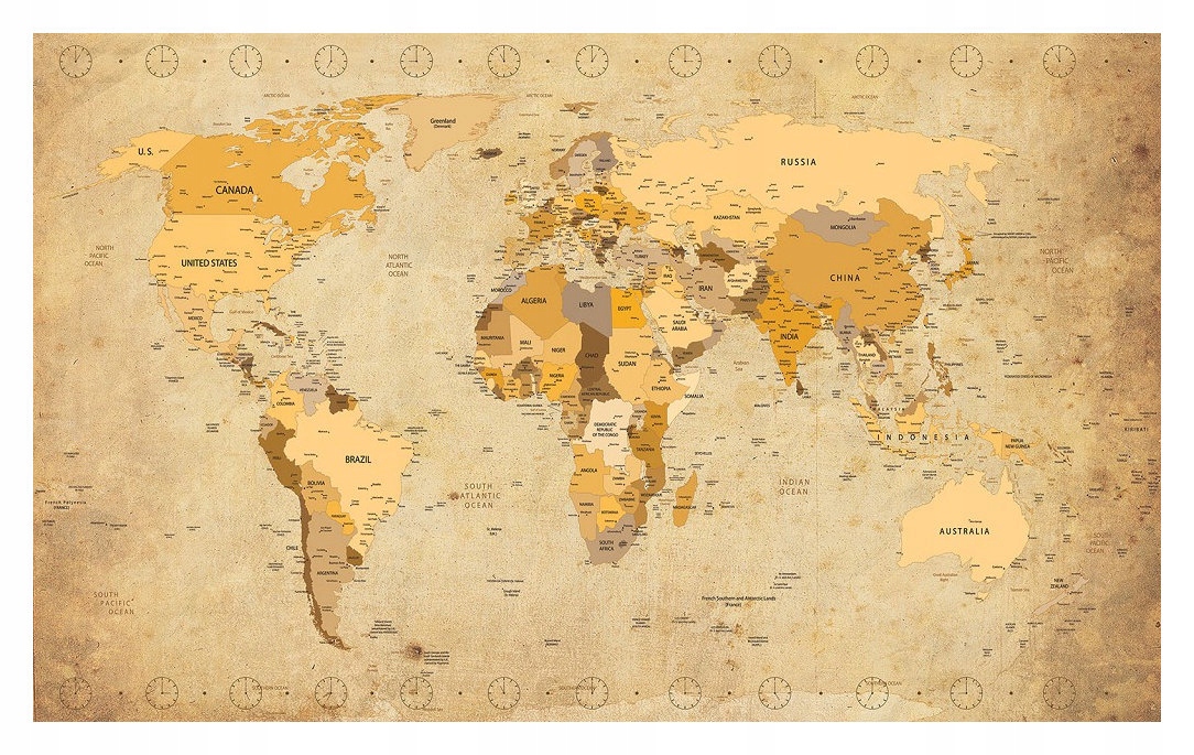 Fototapeta Mapa sveta vintage časové pásma béžový pergamen 350x250 lepidlo