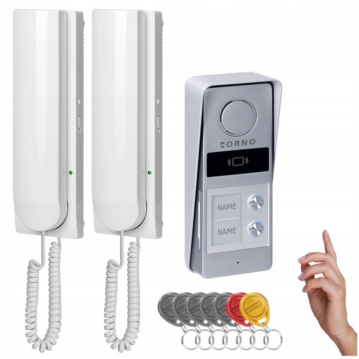 Domofon dvojrodinný drôtový Atin 2-žilový Čítačka Rfid Kľúčenka biela