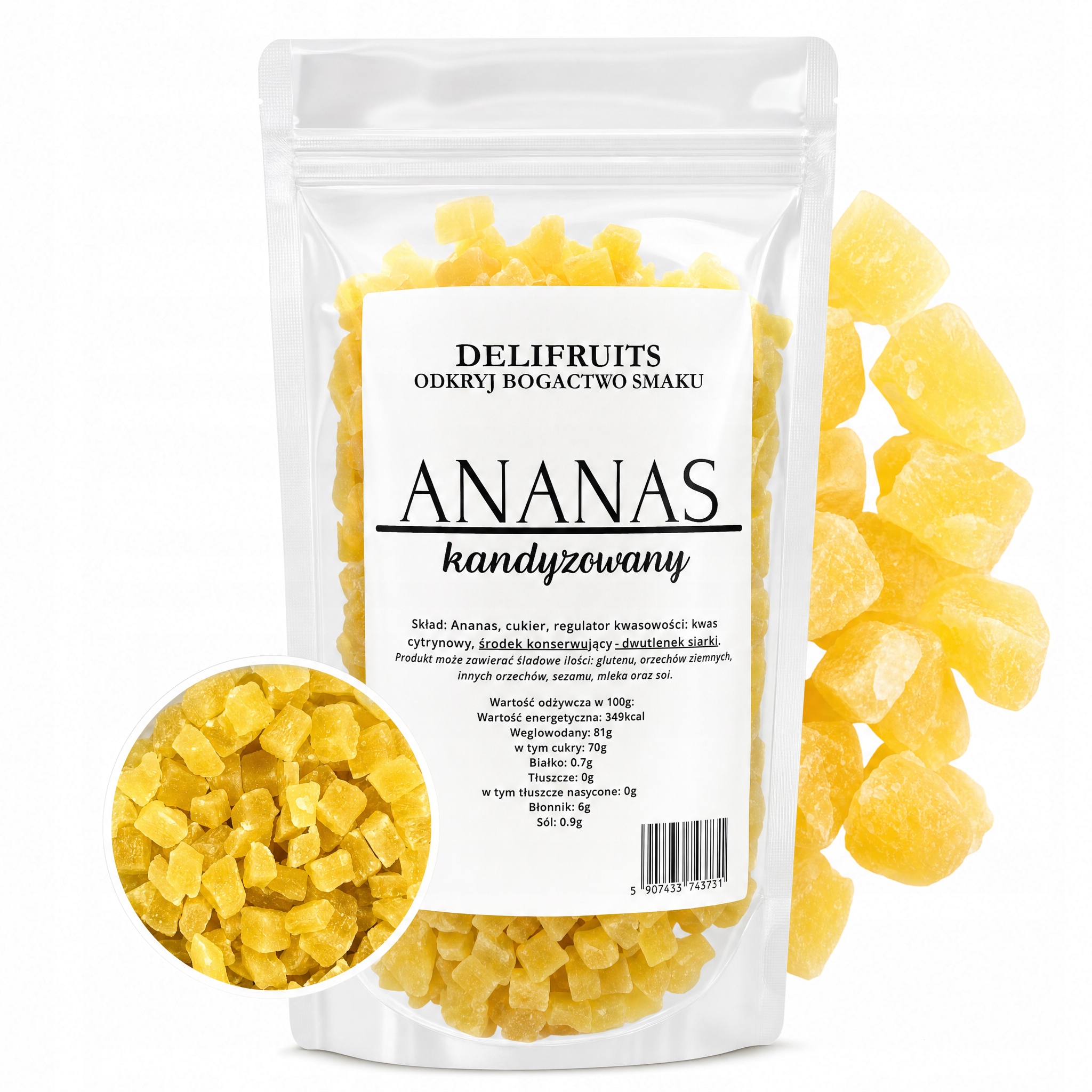 Kandovaný Ananas Sušená Kostka 2,5 Kg (2500 G) Delifruits Sladké Ovoce