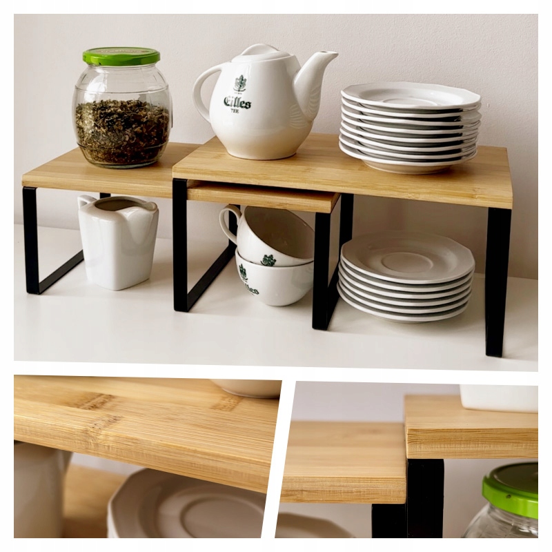 PÓŁKA KUCHENNA NA PRZYPRAWY BAMBUSOWA REGAŁ NA BLAT ORGANIZER STOJAK x2 Głębokość mebla 36 cm