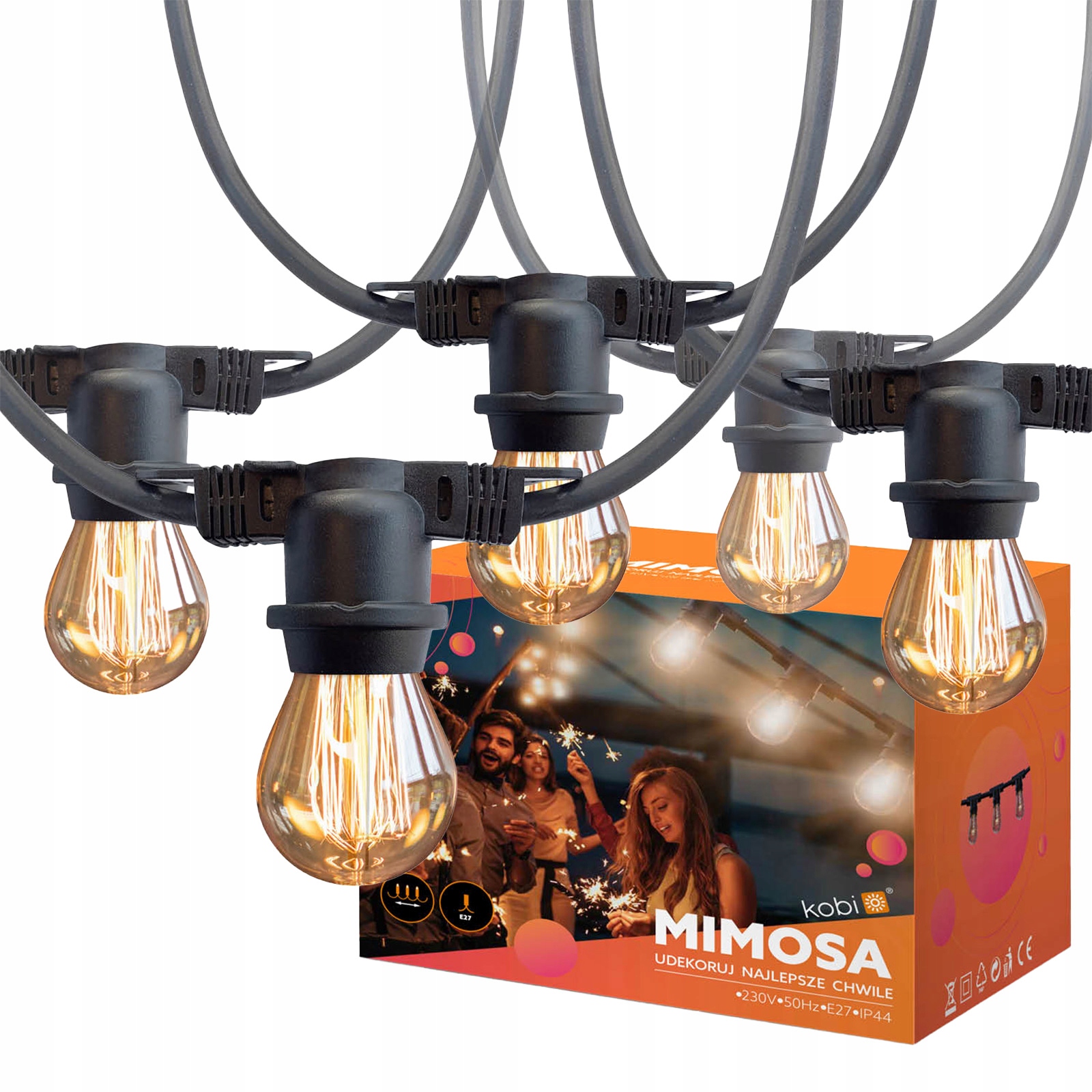 Venkovní zahradní girlanda Světelný řetěz 20x E27 černá IP44 10 m