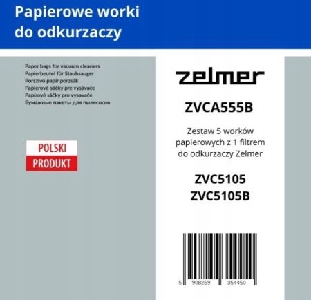 

Worek do odkurzacza papierowy Zelmer ZVCA555B 5szt